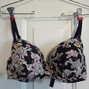 Victoria's Secret Dream Angels Floral Embroidered Lace Demi Bra 34DD Black